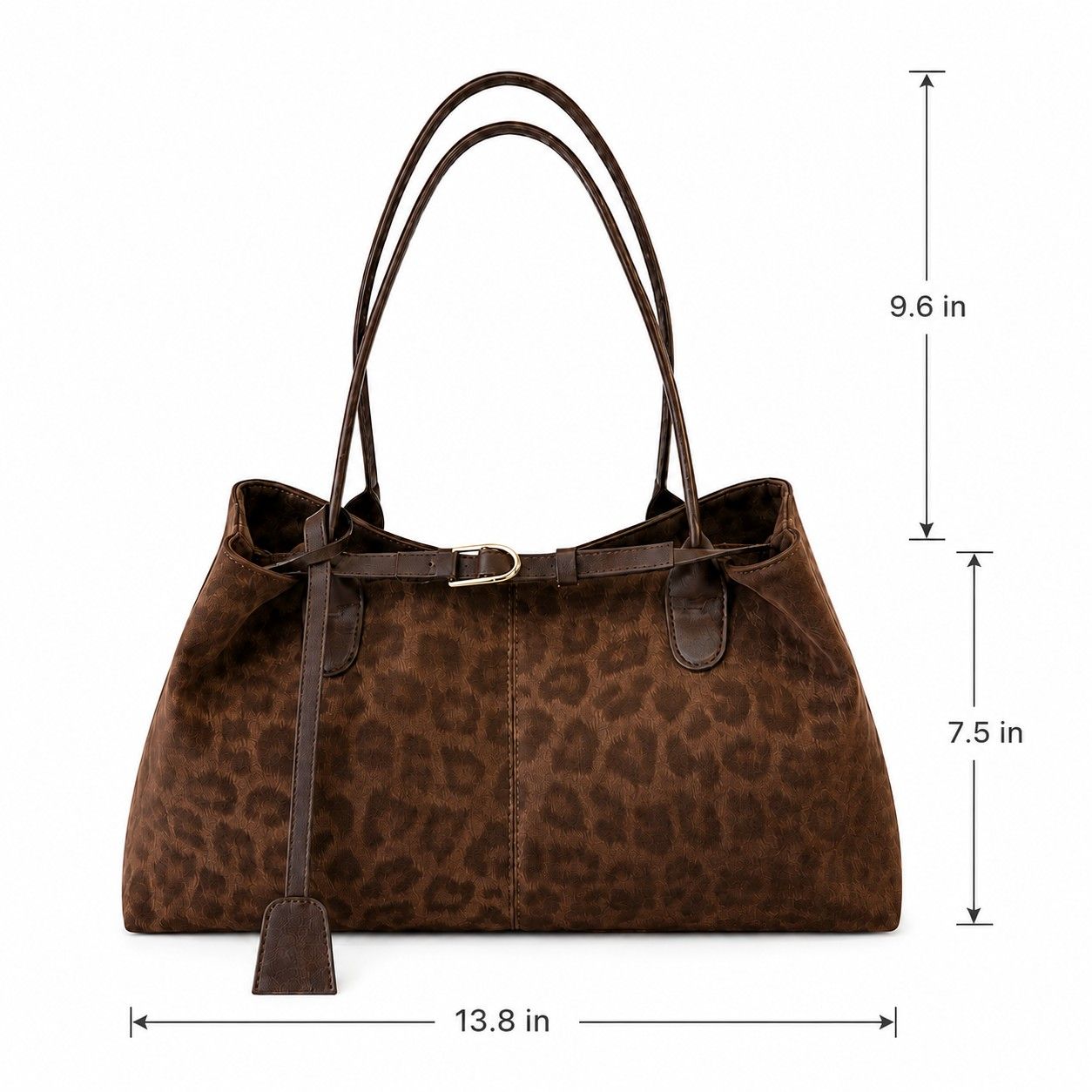 Leopard Print Shoulder Tote Bag with Magnetic Closure Buckle Detail and Tassel