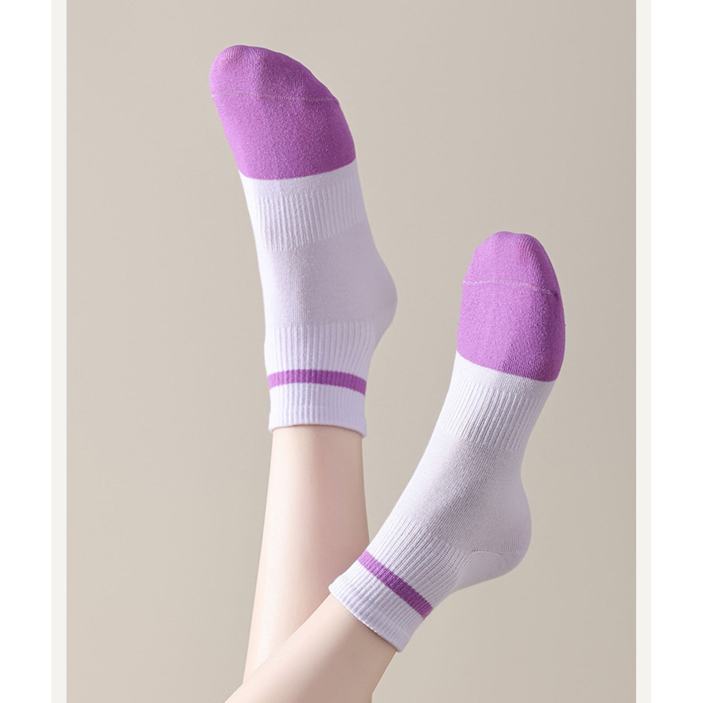 4 Pairs Women's Seamless Cotton Ankle Socks Breathable Stretch Ribbed Cuff in Assorted Color Block Design