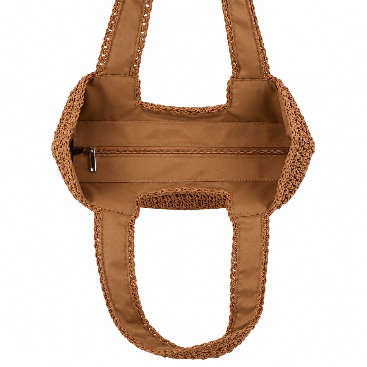 Woven Crochet Tote Bag with Shoulder Straps Lightweight Knit Tote with Zipper Pocket
