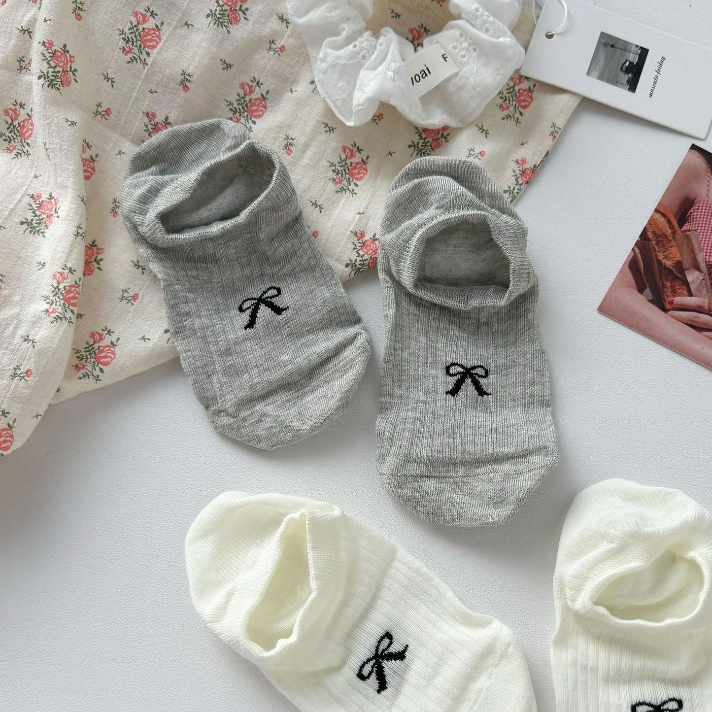 No-Show Liner Socks with Bow Accent 5Pk