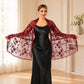 Embroidered Sequin Mesh Shawl Wrap Sheer Floral Scarf Scalloped Edge