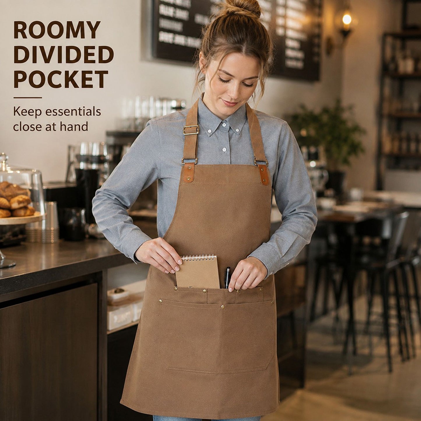 Water Resistant Canvas Bib Apron with Adjustable Straps and Pockets