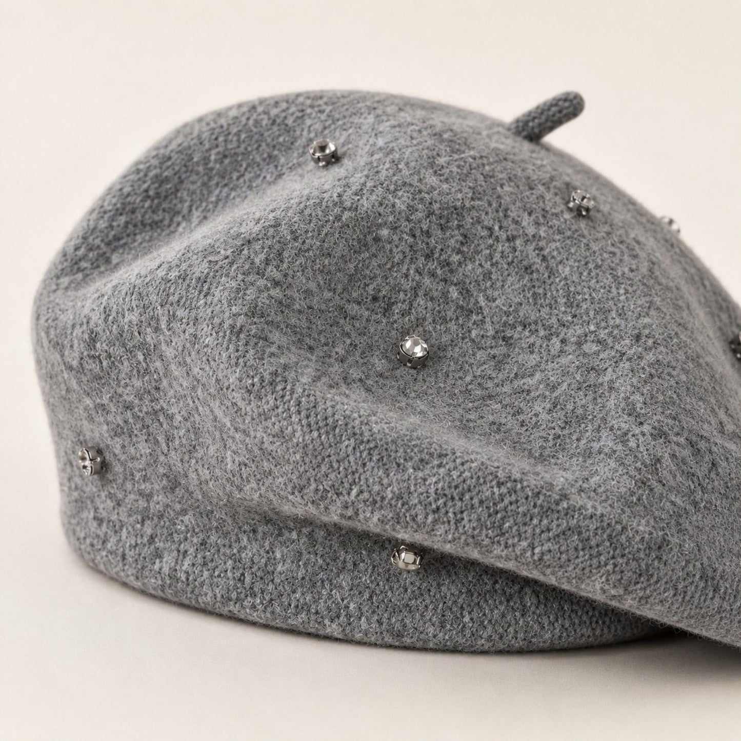 Rhinestone Studded Knit Wool Beret