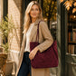 Large Faux Suede Tote Bag with Front Pocket and Double Shoulder Handles