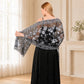 Embroidered Sequin Mesh Shawl Wrap Sheer Floral Scarf Scalloped Edge