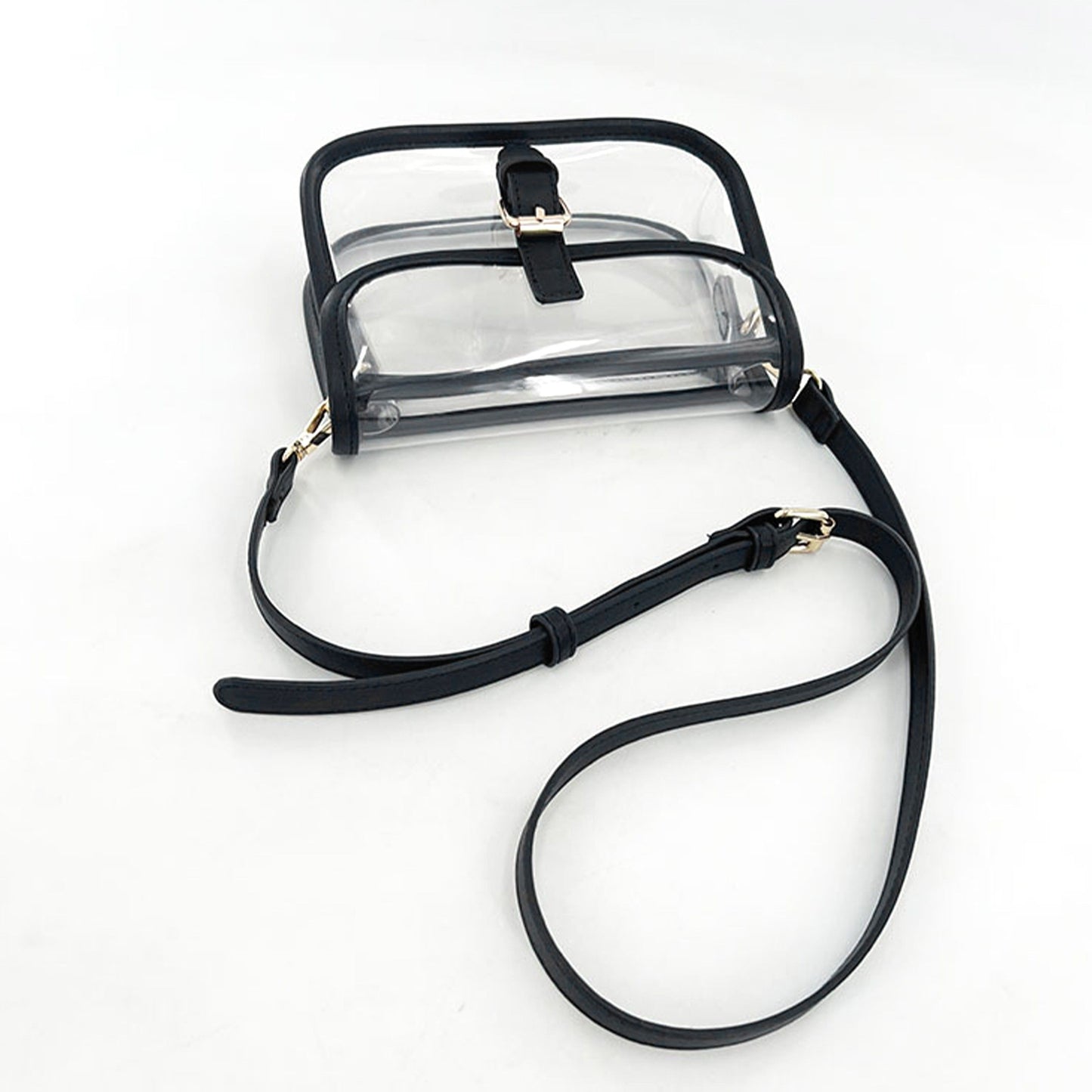Clear Crossbody Handbag with Adjustable Strap and Buckle Flap Closure