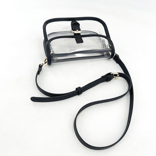 Clear Crossbody Handbag with Adjustable Strap and Buckle Flap Closure