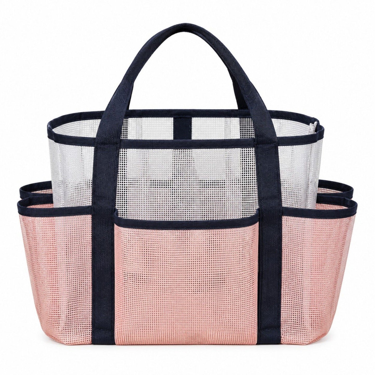 Mesh Beach Tote Bag with Multiple Outside Pockets Open Top Carry Handles for Pool Gym and Travel