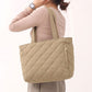 Quilted Tote Bag with Zipper Pockets and Water Resistant Fabric