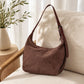 Slouchy Faux Suede Hobo Shoulder Bag with Zipper Closure and Adjustable Strap