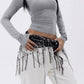 Sheer Mesh Sequin Fringe Hip Scarf Belt Wrap with Asymmetrical Hem 59in