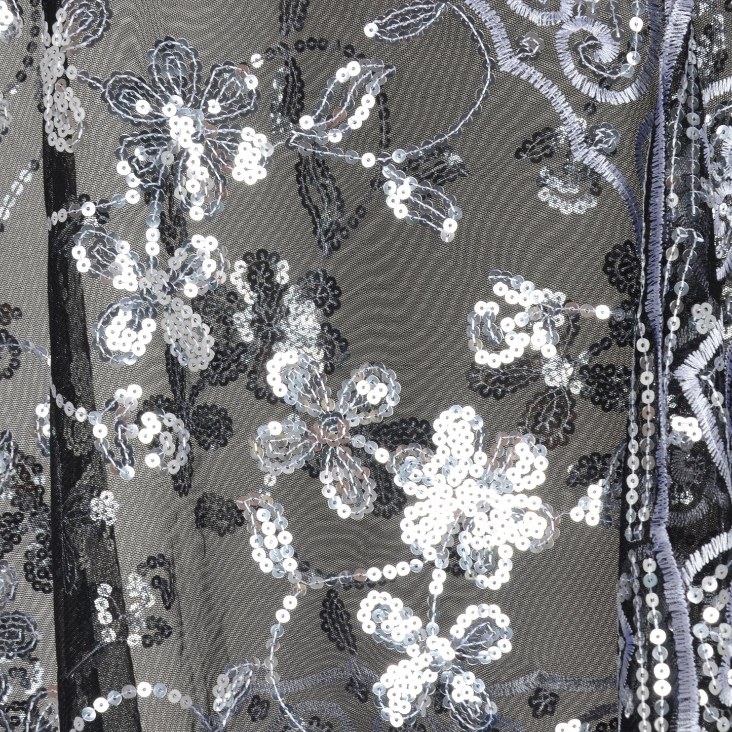 Embroidered Sequin Mesh Shawl Wrap Sheer Floral Scarf Scalloped Edge