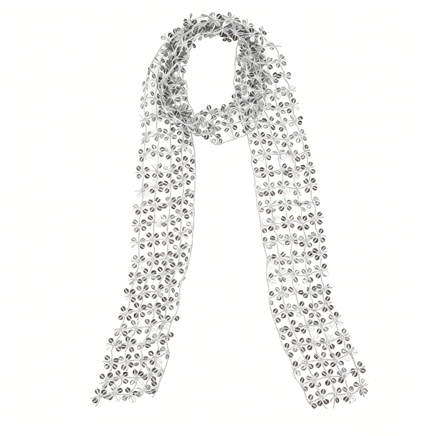 Sequin Floral Skinny Scarf Mesh Neck Wrap