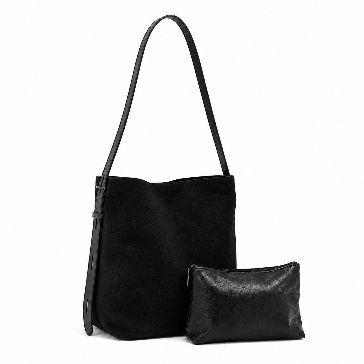 Faux Suede Shoulder Tote Bag with Removable Zip Pouch Adjustable Strap and Magnetic Closure