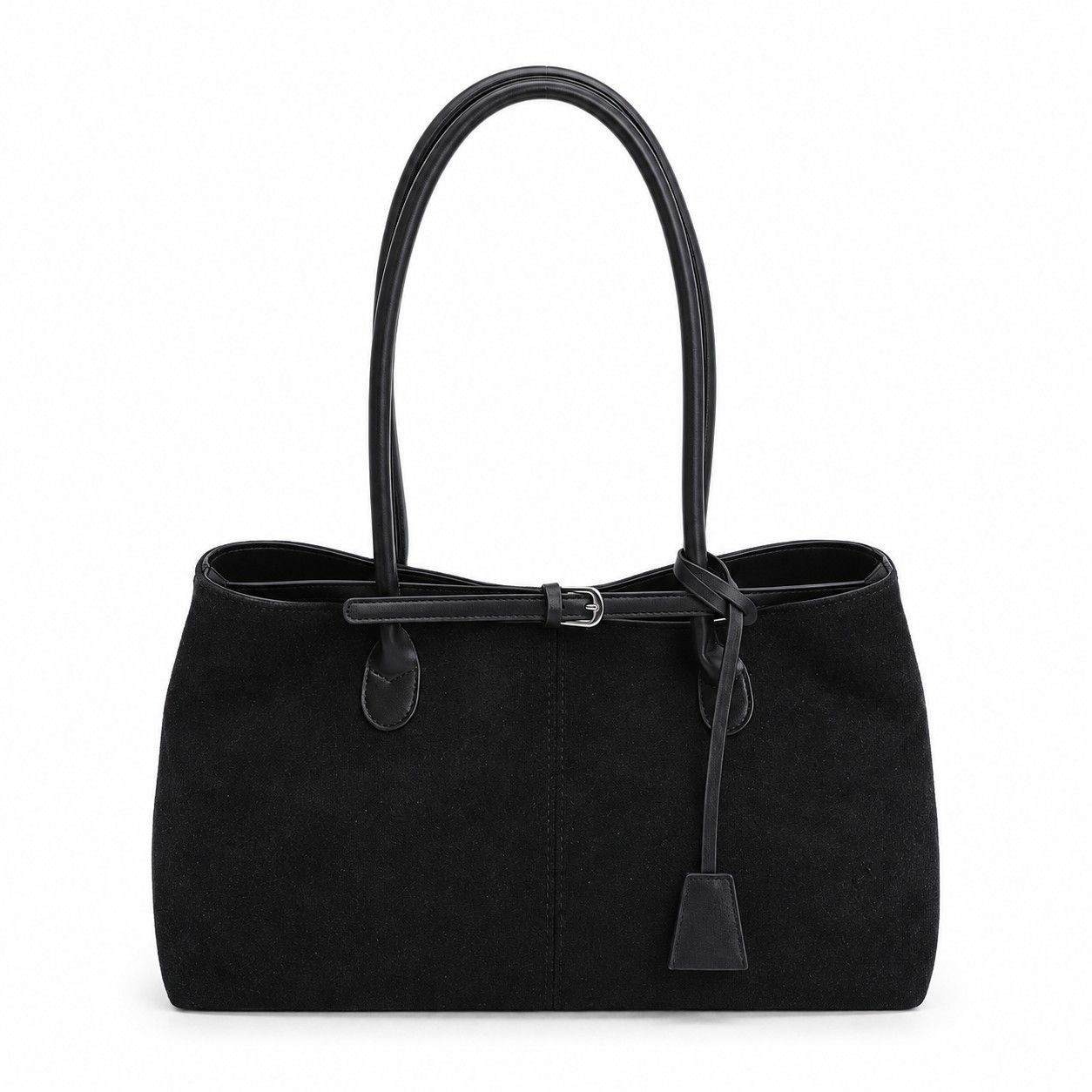 Large Suede Look Tote Bag with Double Handles Magnetic Closure and Interior Zip Pocket