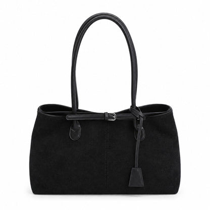 Large Suede Look Tote Bag with Double Handles Magnetic Closure and Interior Zip Pocket