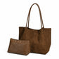 Faux Suede Tote Bag with Removable Zip Pouch and Double Shoulder Handles