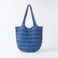 Crochet Knit Tote Bag with Openwork Ruffle Design and Long Handles