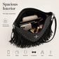 Studded Fringe Shoulder Bag with Adjustable Strap and Zip Closure