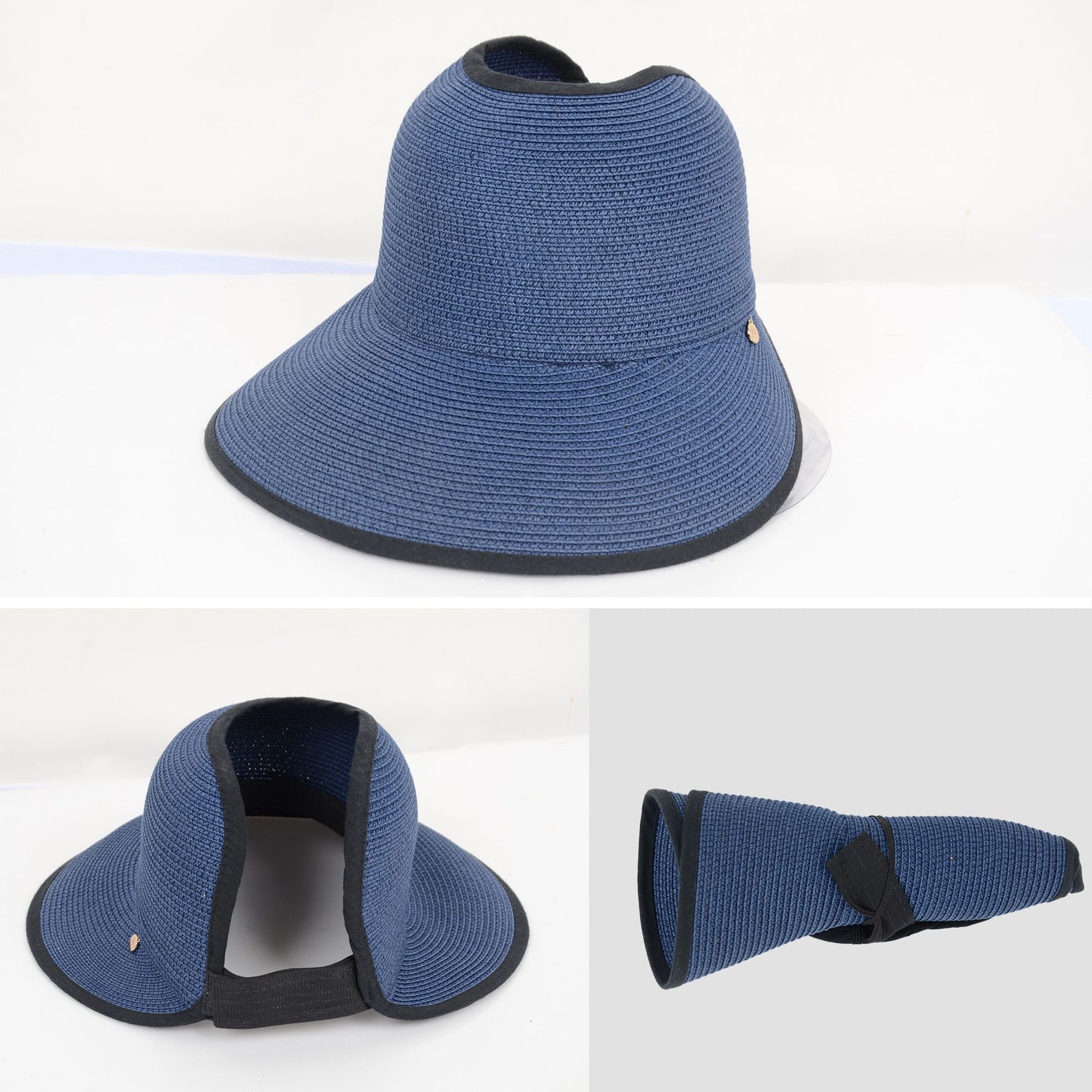 Roll Up Wide Brim Visor Sun Hat with Ponytail Hole and UV Protection Lightweight Packable Foldable Summer Cap