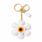 Faux Leather Sunflower Bag Charm Keychain Beige Floral Purse Accessory with Tassel