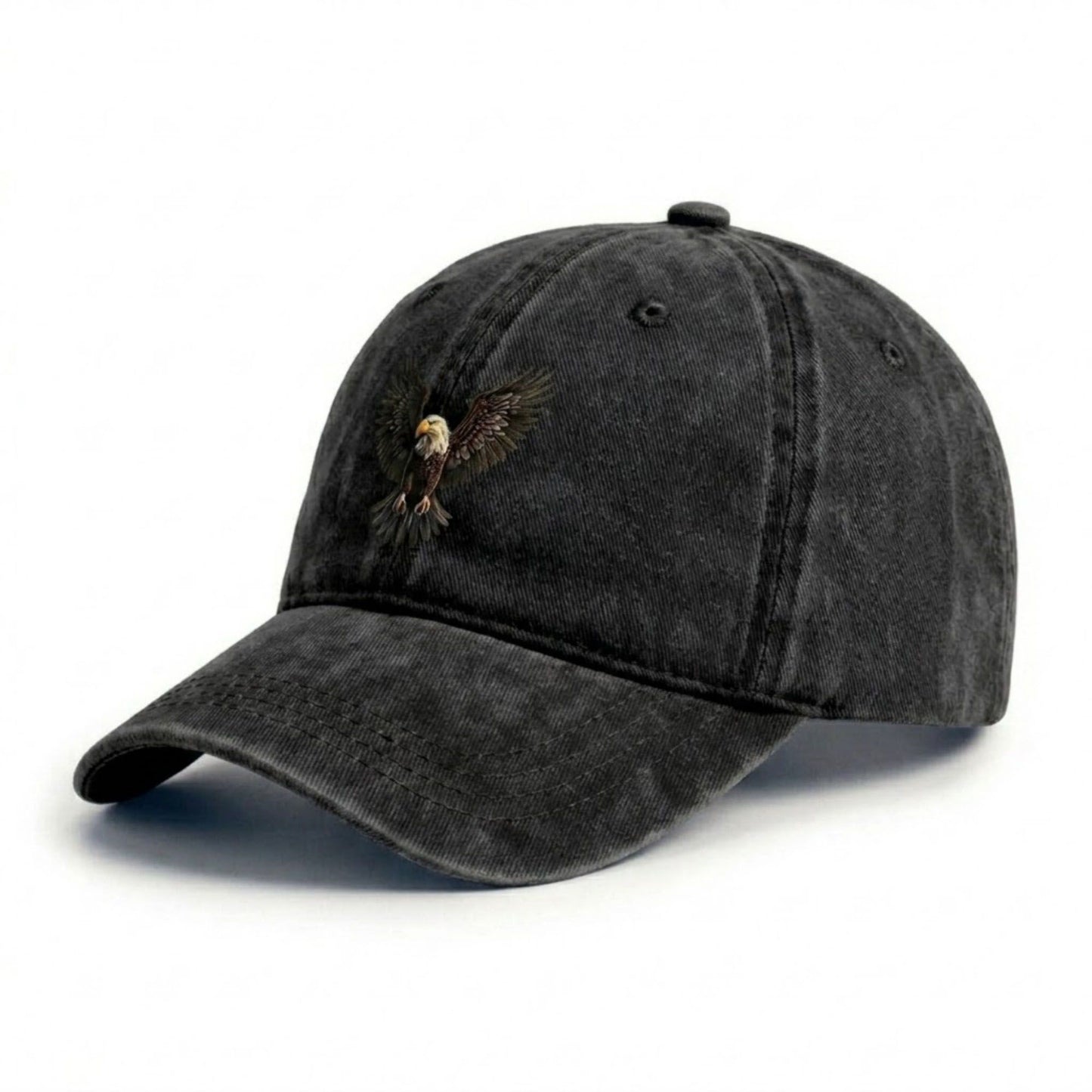 Cotton Baseball Cap with Eagle Embroidery Adjustable Strap Casual Everyday Hat