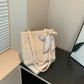 Straw Woven Tote Bag with Bow Accent - Lightweight Summer Shoulder Bag