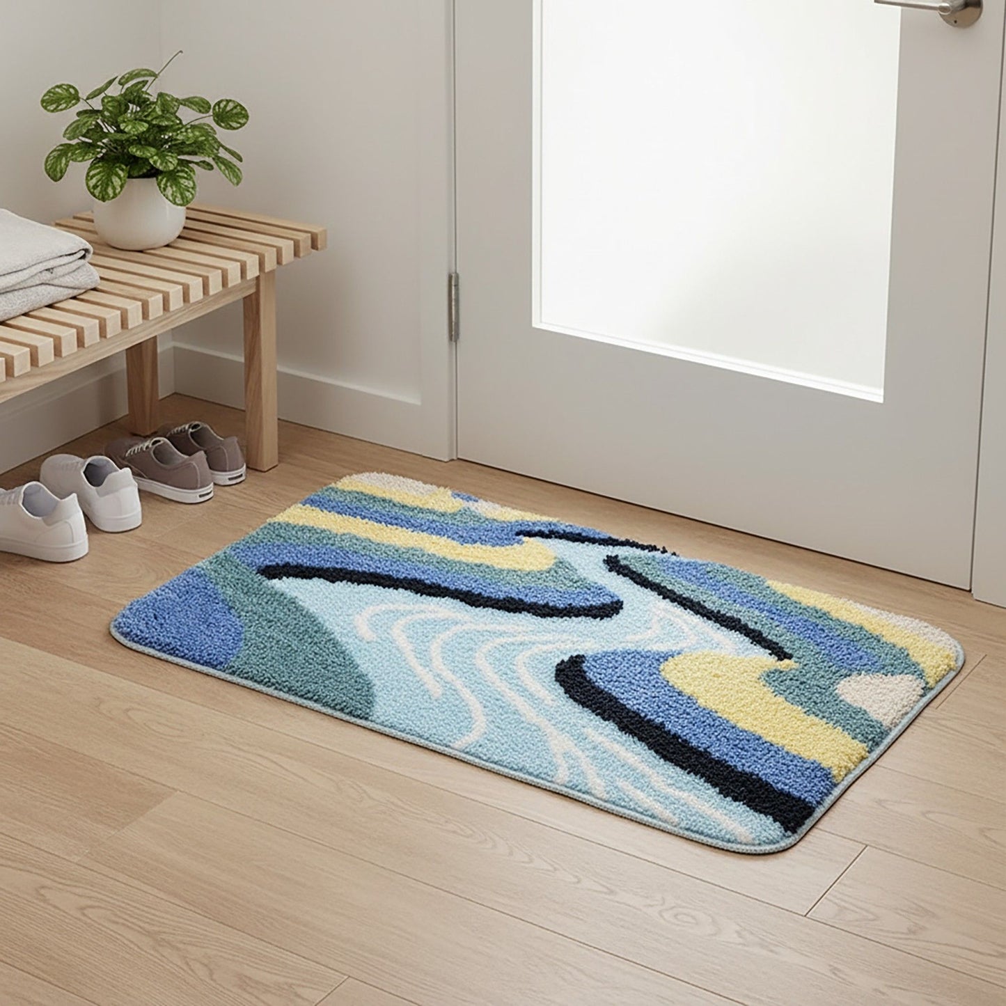 Tufted Floor Mat with Leaf Pattern Non Slip Backing Soft Plush Decorative Indoor Entryway Bathroom Rug