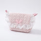 Womens Quilted Gingham Makeup Bag with Shoulder Strap Lace Ruffle Bow
