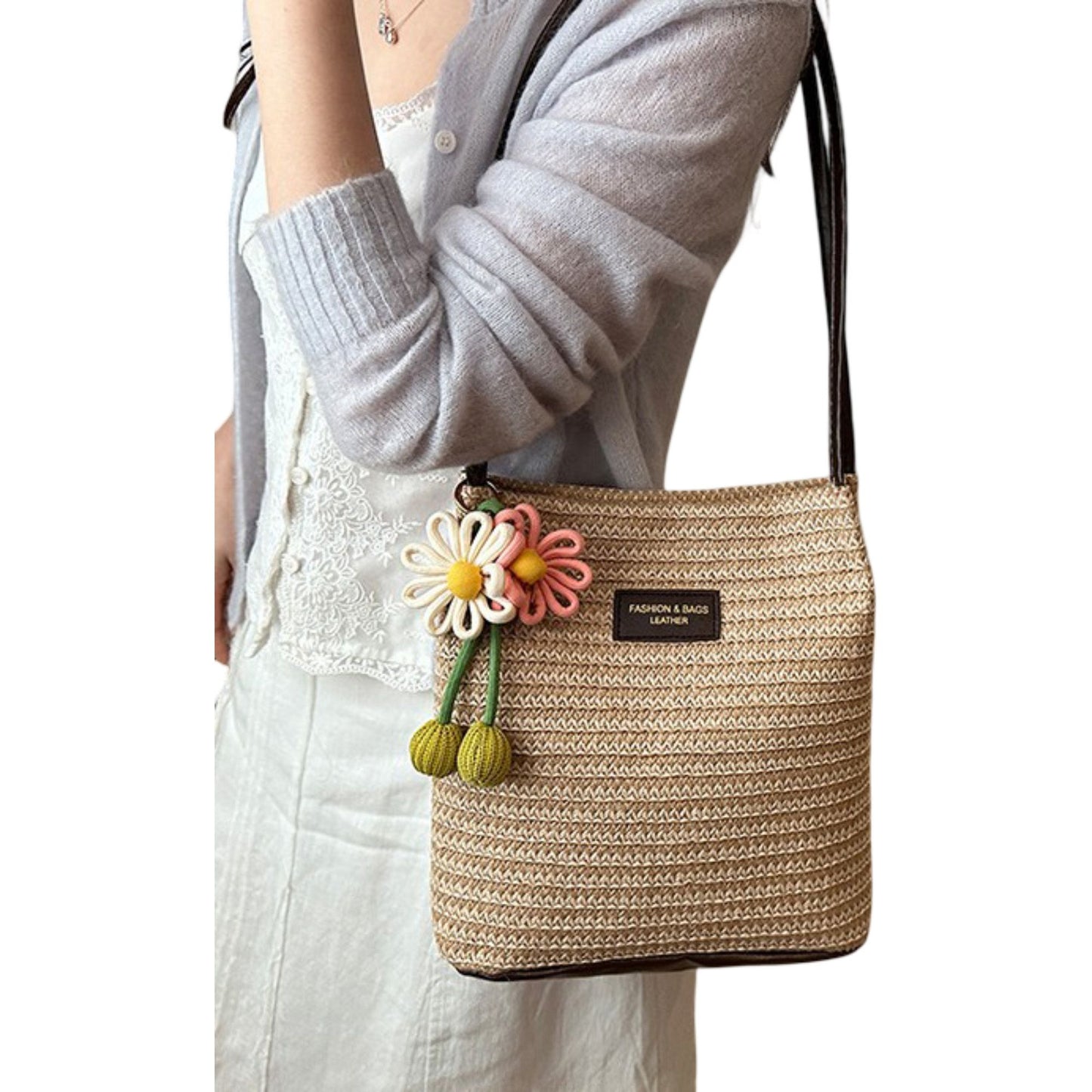 Woven Polyester Tote Bag with Magnetic Closure and Long Shoulder Straps