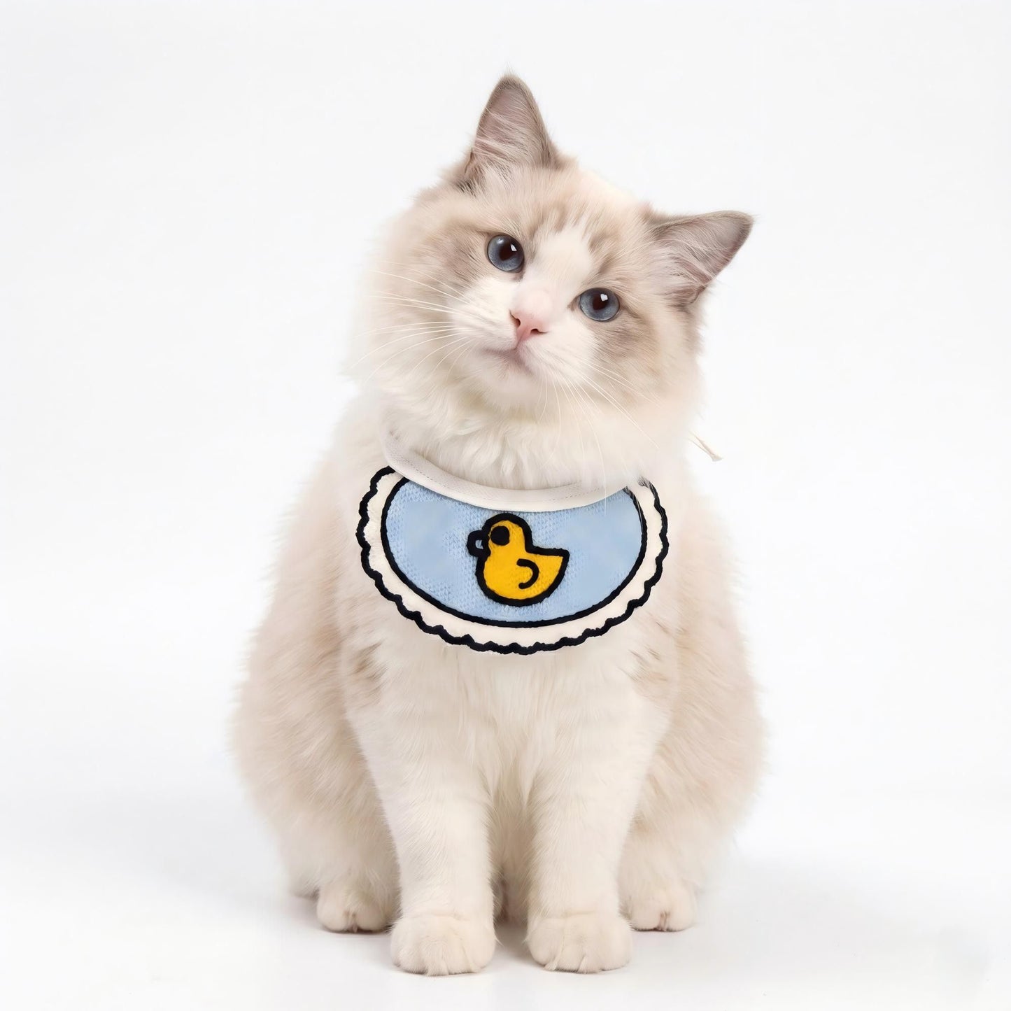 Pet Bib Collar Soft Adjustable Knit Bandana with Colorful Embroidered Design for Cats and Dogs