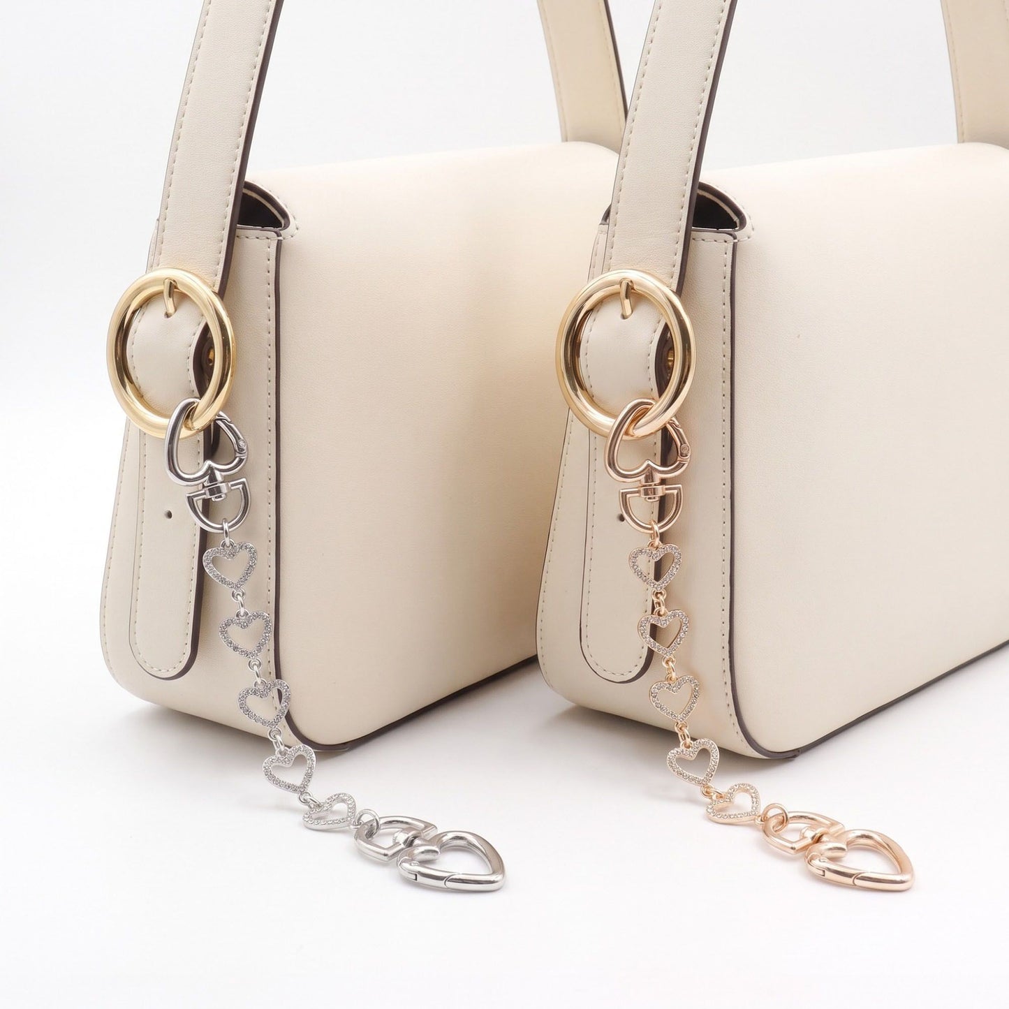 Rhinestone Heart Link Bag Chain & Charm Set 2 Pair