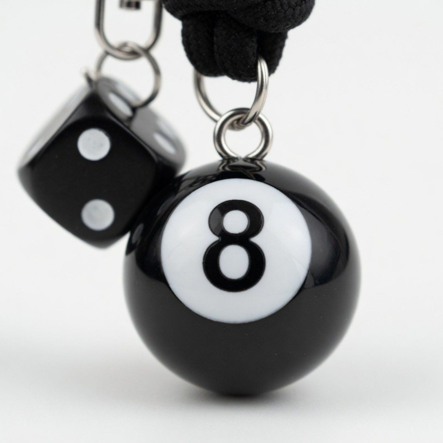 Eight Ball Dice Keychain with Rope Loop Charm Beaded Key Ring Accessory