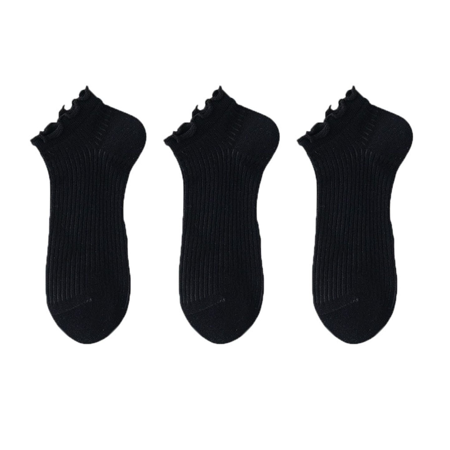 Ribbed Ankle Socks with Ruffle Lettuce Trim Cuff Soft Breathable Knit 3-Pack