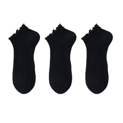 Ribbed Ankle Socks with Ruffle Lettuce Trim Cuff Soft Breathable Knit 3-Pack