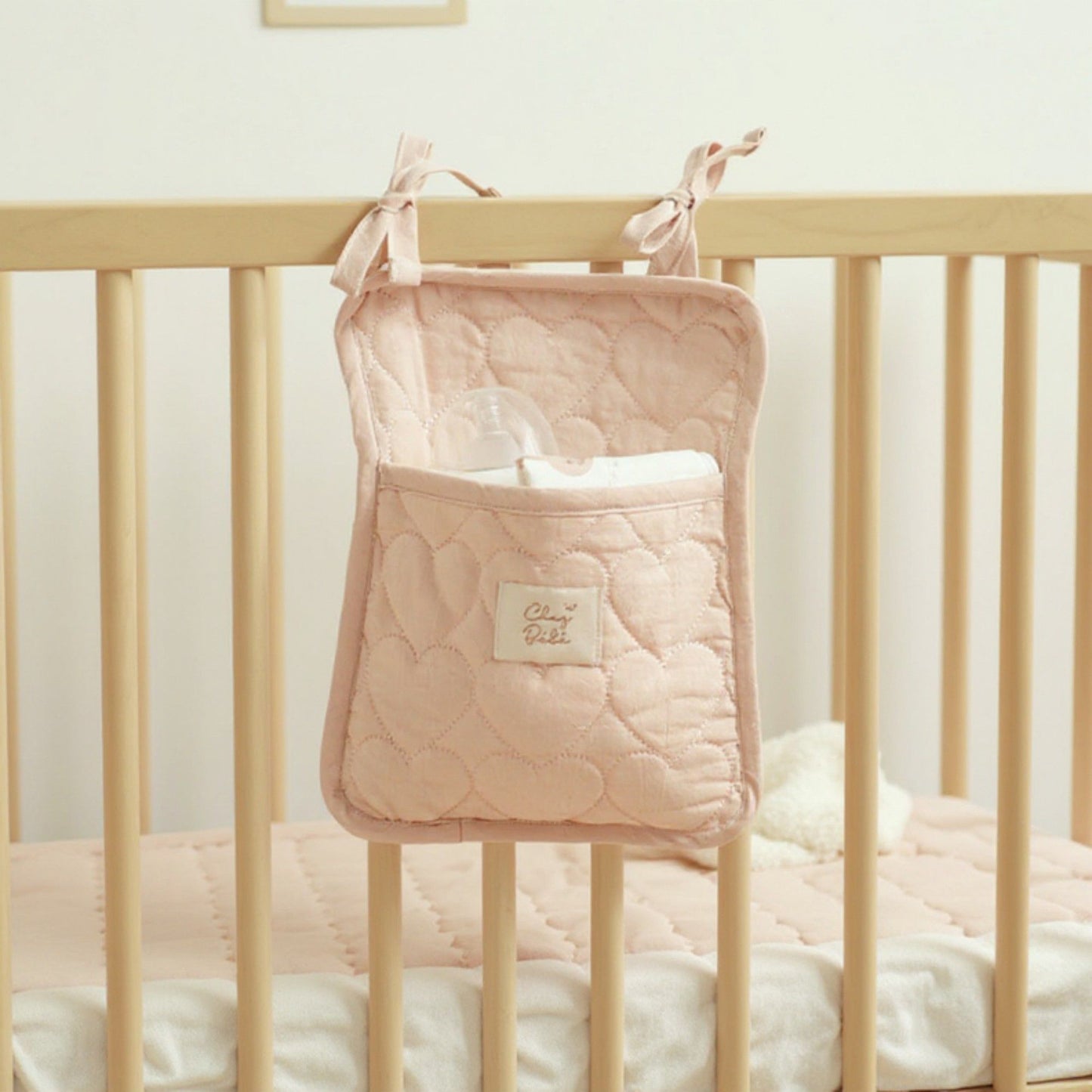 2pcs per set Quilted Heart Pattern Hanging Storage Pouch with Bow Tie Straps