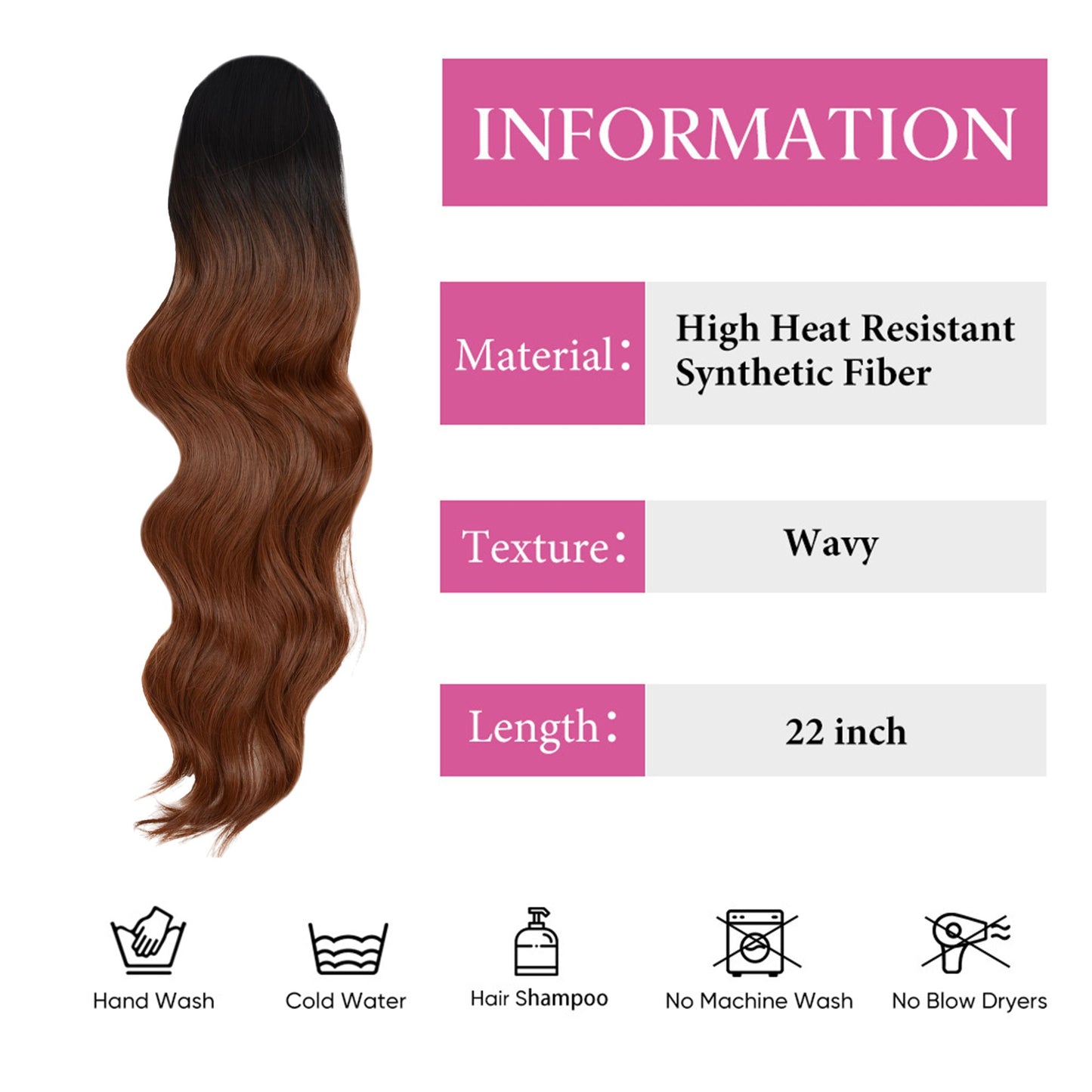 Long Drawstring Ponytail Hair Extension Wave 22 Inch Synthetic Fake Layered Pony Tail Hairpieces for Women