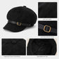Faux Suede Baker Boy Cap with Buckle Band Vintage Newsboy Style Hat