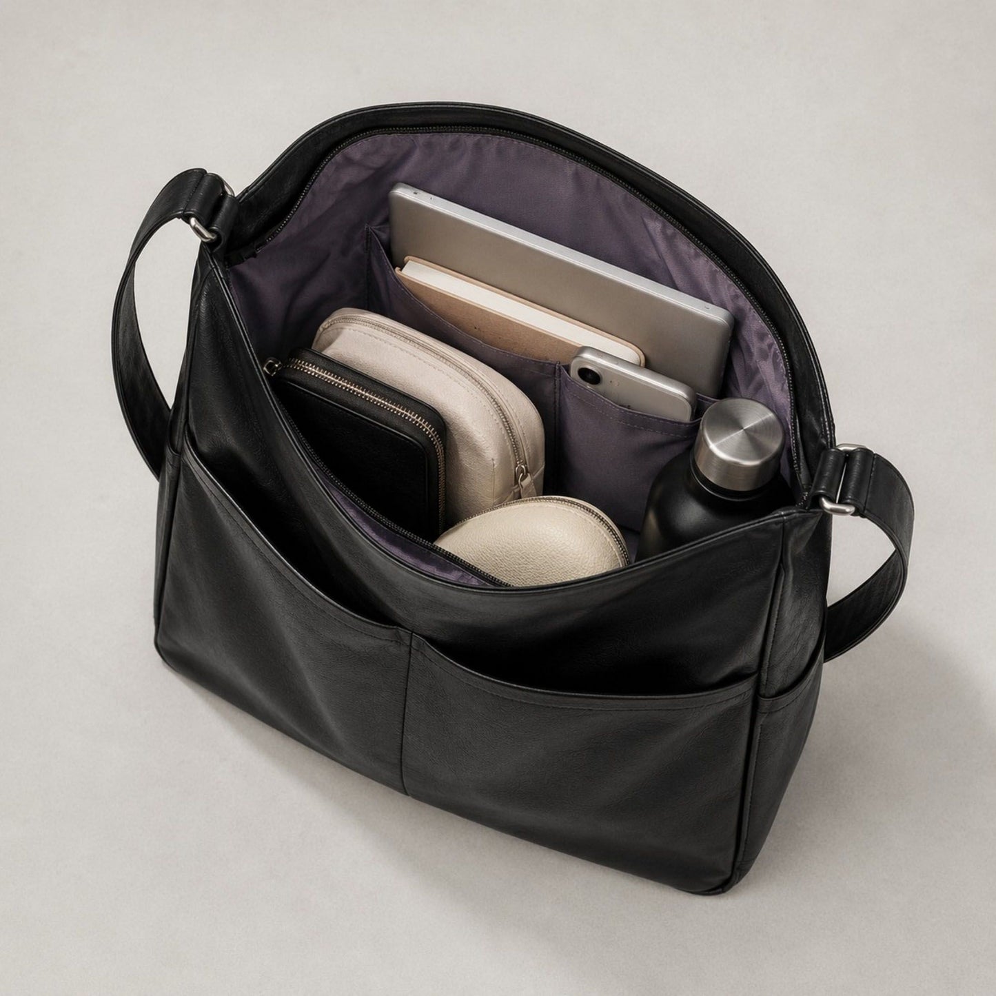 Soft Faux Leather Hobo Shoulder Bag with Front Pockets