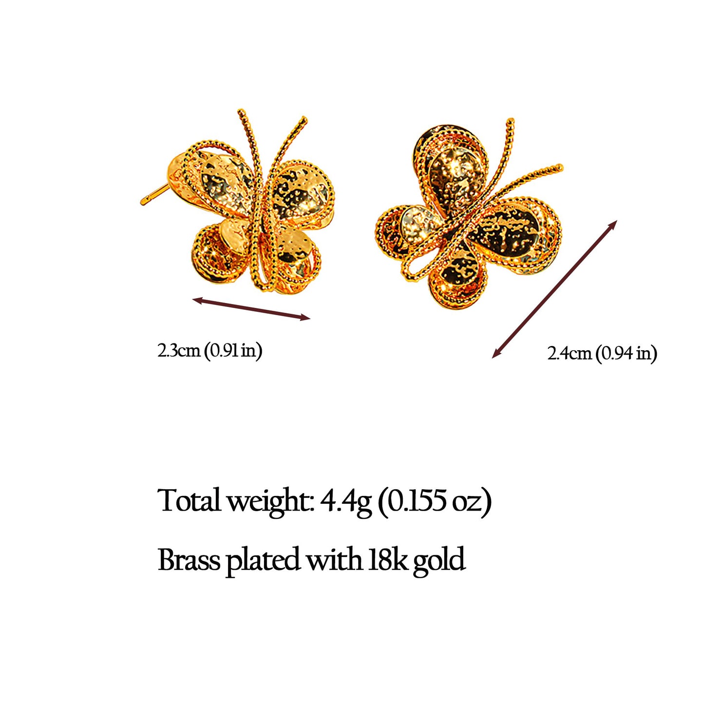 Butterfly Stud Earrings - Intricate Textured Statement Earrings