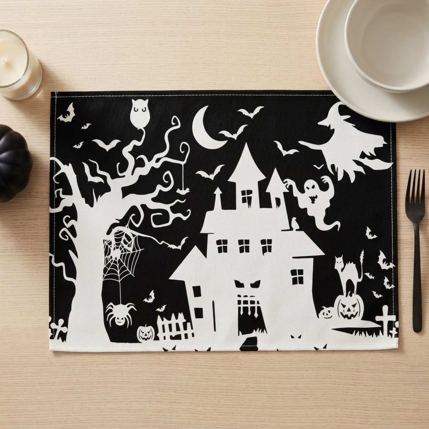 Halloween Ghost Pumpkin Skeleton Placemat Set of 4