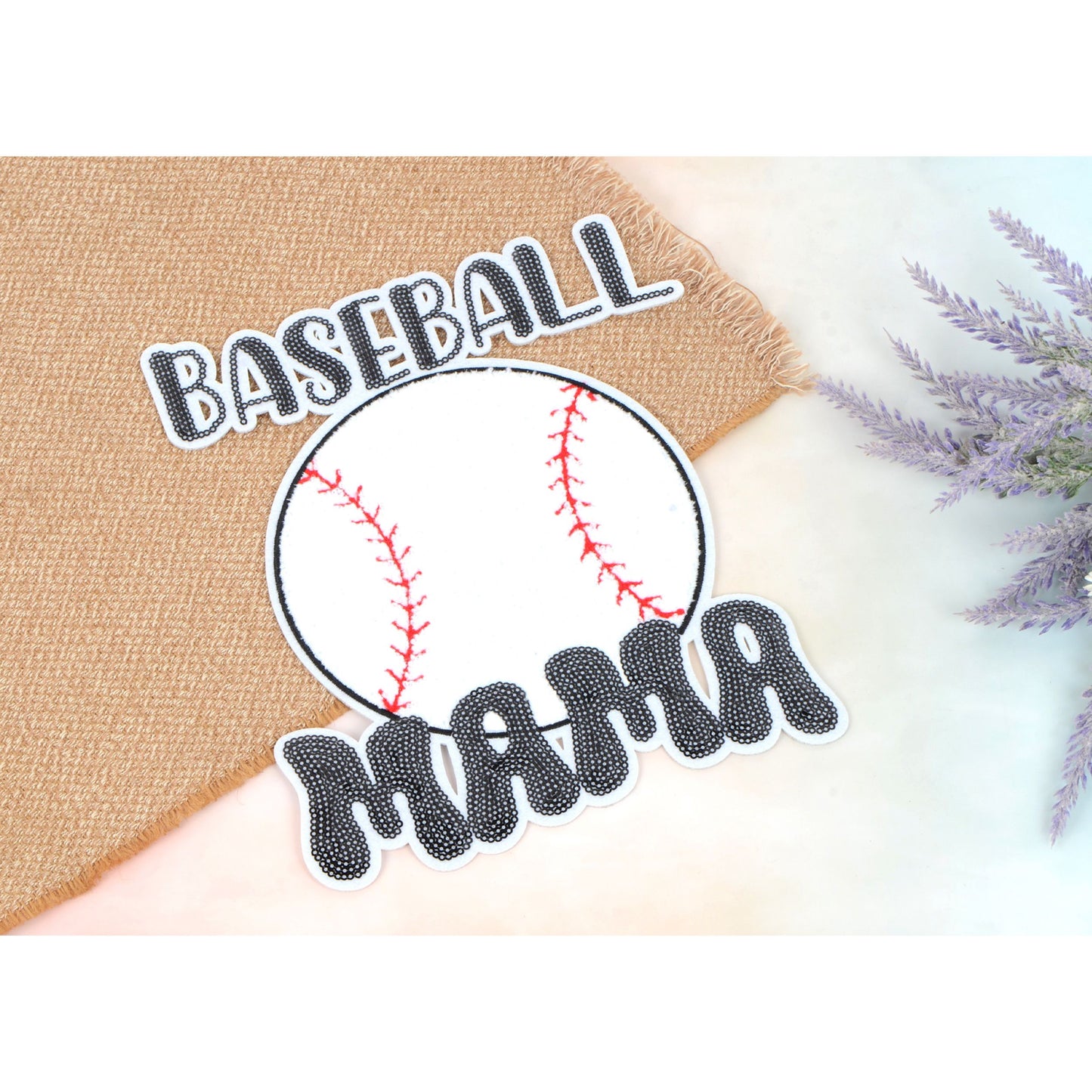 Baseball Mama Sequin Iron On Patches Game Day Applique Large Patch Accessory Clothes Jacket Uniform Backpack DIY Decor