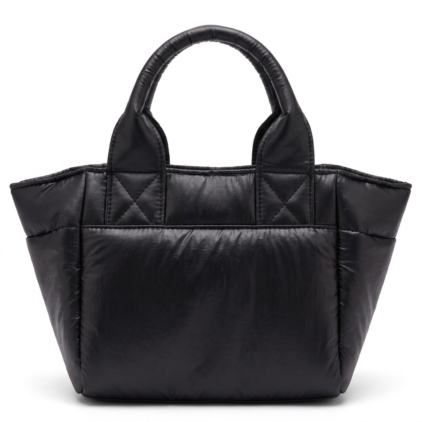 Padded Puffer Tote Bag with Rounded Top Handles and Exterior Front Pocket 13x6.5x4in