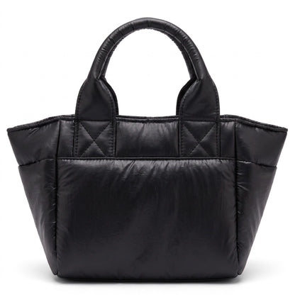 Padded Puffer Tote Bag with Rounded Top Handles and Exterior Front Pocket 13x6.5x4in