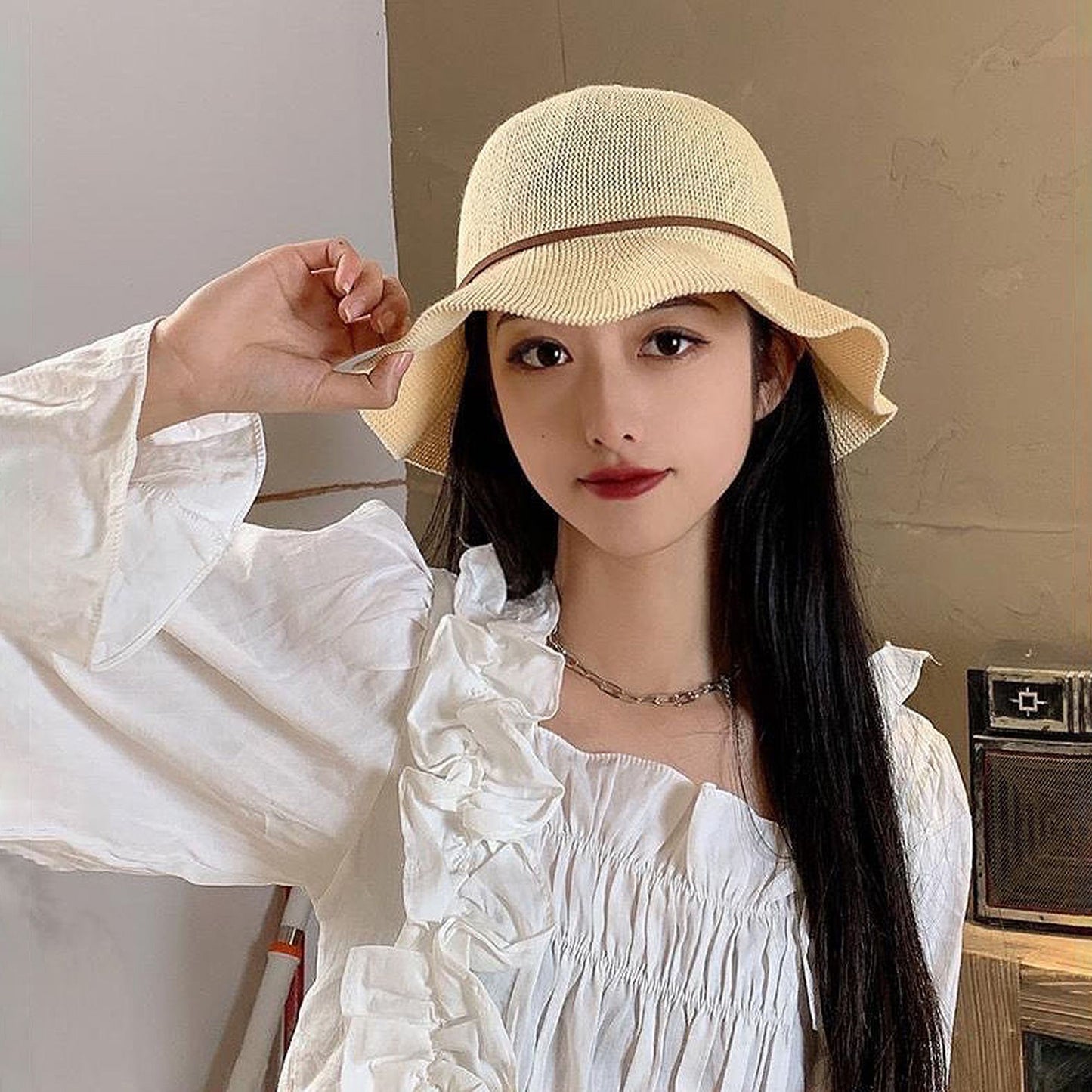 Foldable Crocheted Bucket Hat with Bow Accent