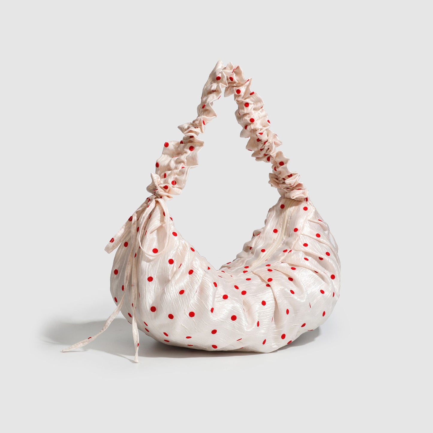 Polka Dot Ruched Shoulder Bag with Soft Slouchy Shape