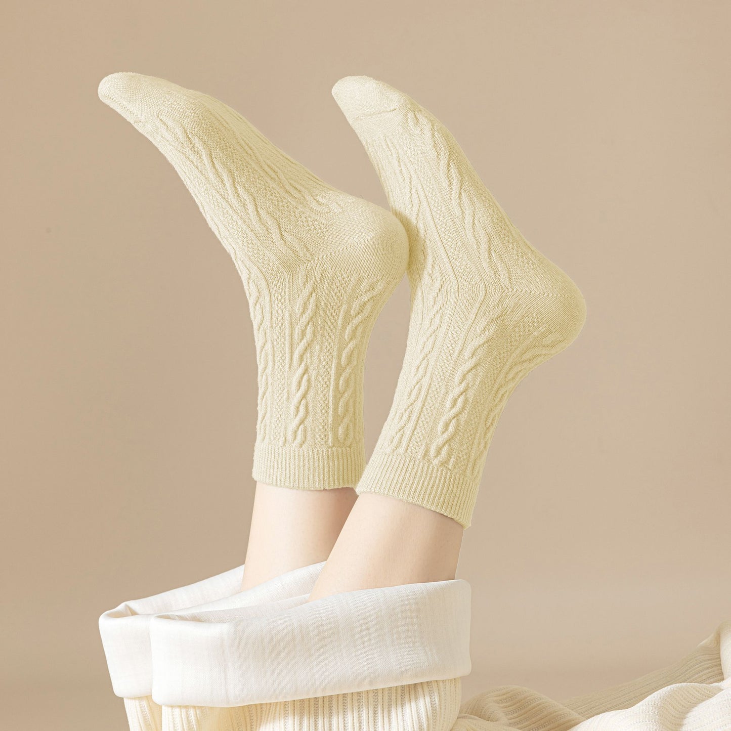 Classic Crew Socks Cable-Knit Cotton for Casual Stability and Comfort 2 Pairs