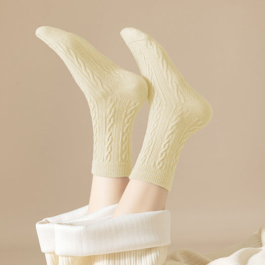 Classic Crew Socks Cable-Knit Cotton for Casual Stability and Comfort 2 Pairs