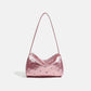 Studded Satin Shoulder Bag with Zip Closure and Interior Pocket
