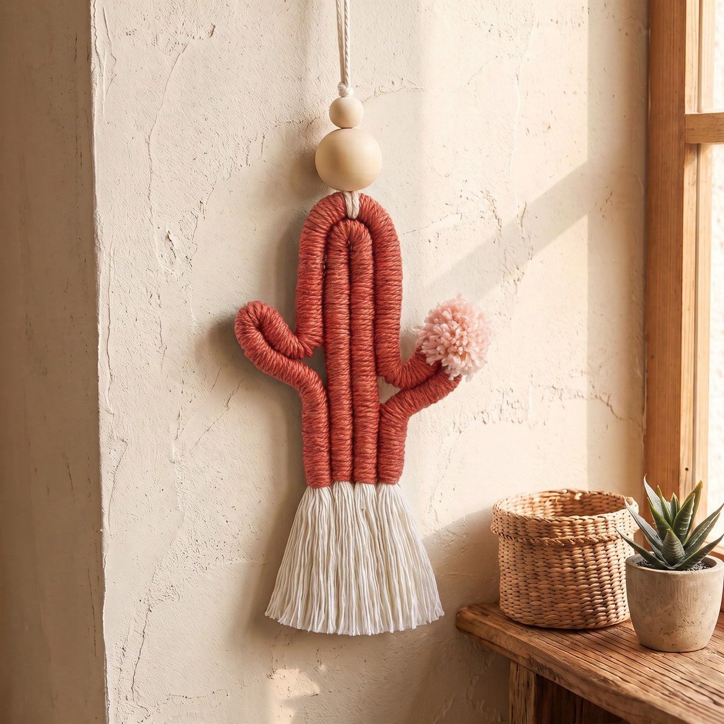 Cactus Macrame Keychain with Tassel Bag Charm